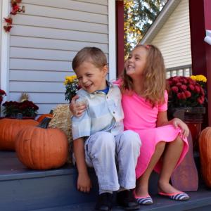 Kids on Fall porch