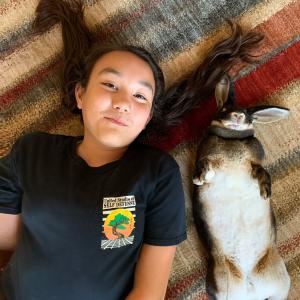 A girl and her rabbit