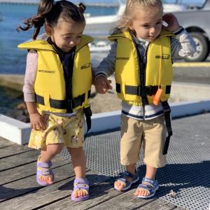Twins first time on Daddy’s boat 